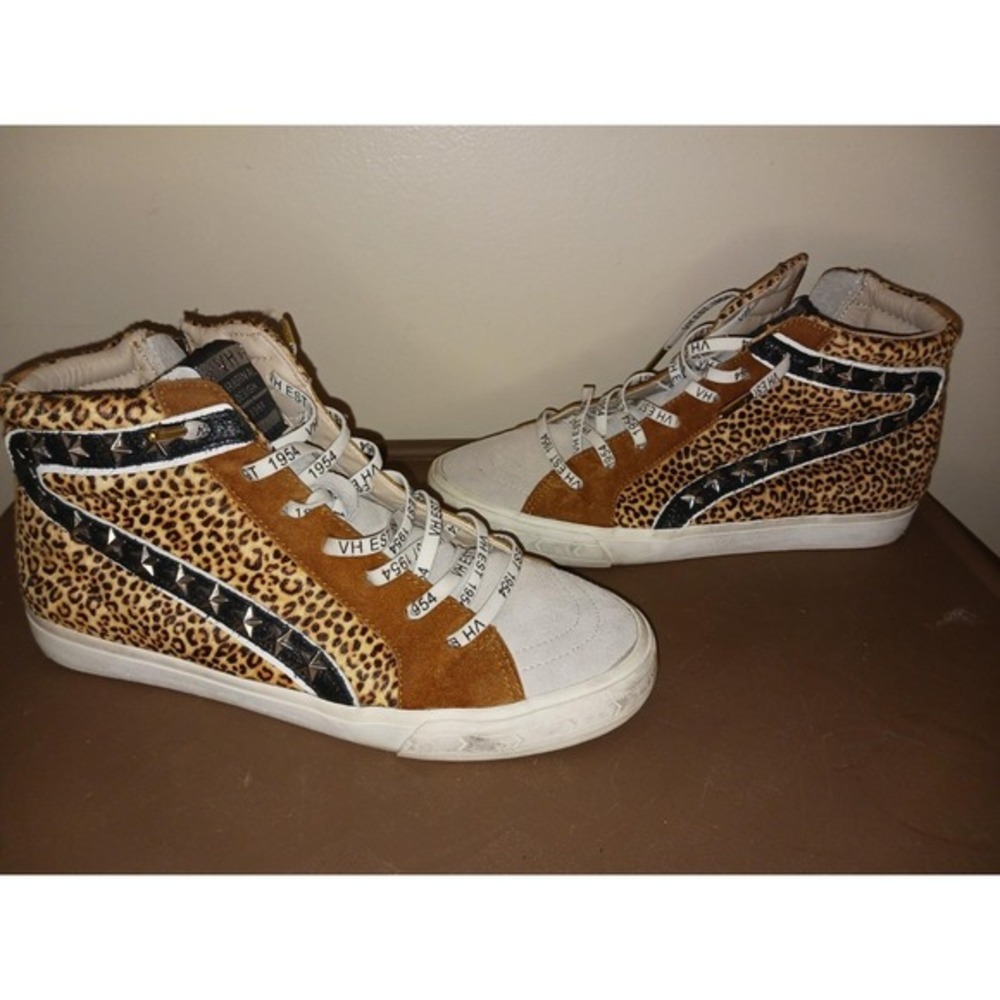 Vintage Havana Women's 9 Calf Hair Hi Top‎ Sneaker Animal Print Studded Zipper